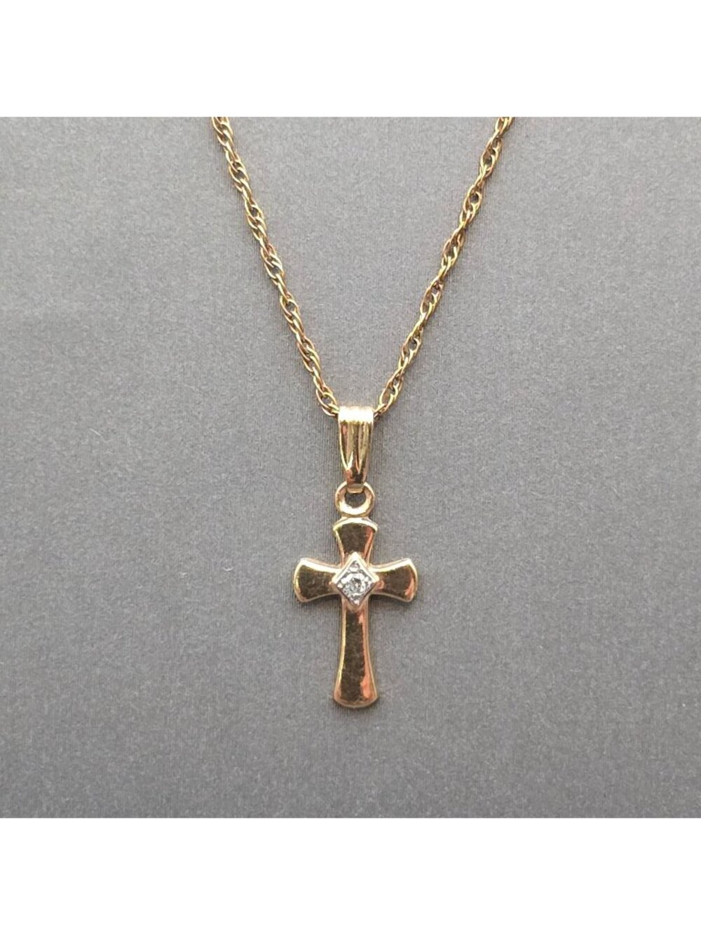 Vintage 14K Gold Filled Diamond Cross Necklace M Cartouche Pendant 19" - Picture 1 of 15